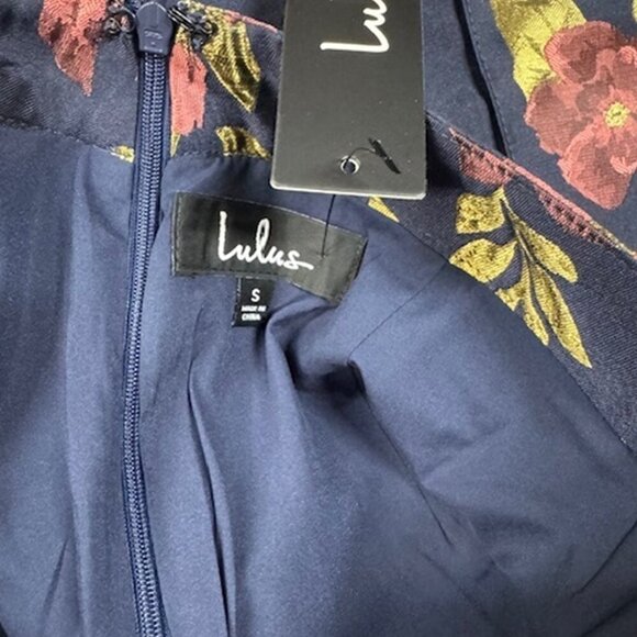 NWT Lulus Bloom Boldly Navy Blue Floral Satin Jacquard Trouser Pants - Picture 9 of 11